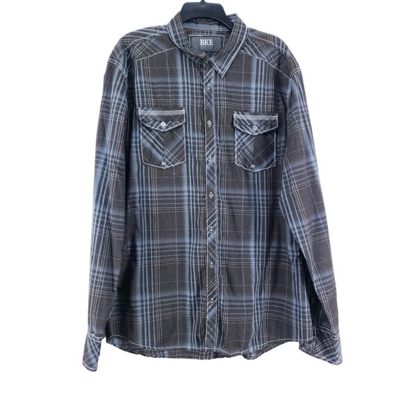 BKE Athletic Fit Plaid Shirt Mens XL Gray Long Sleeve Casual Cotton Blend - Picture 1 of 9